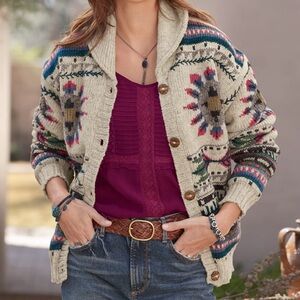Lost Horizons wool “Sunburst Cardigan”. New with tags from Sundance